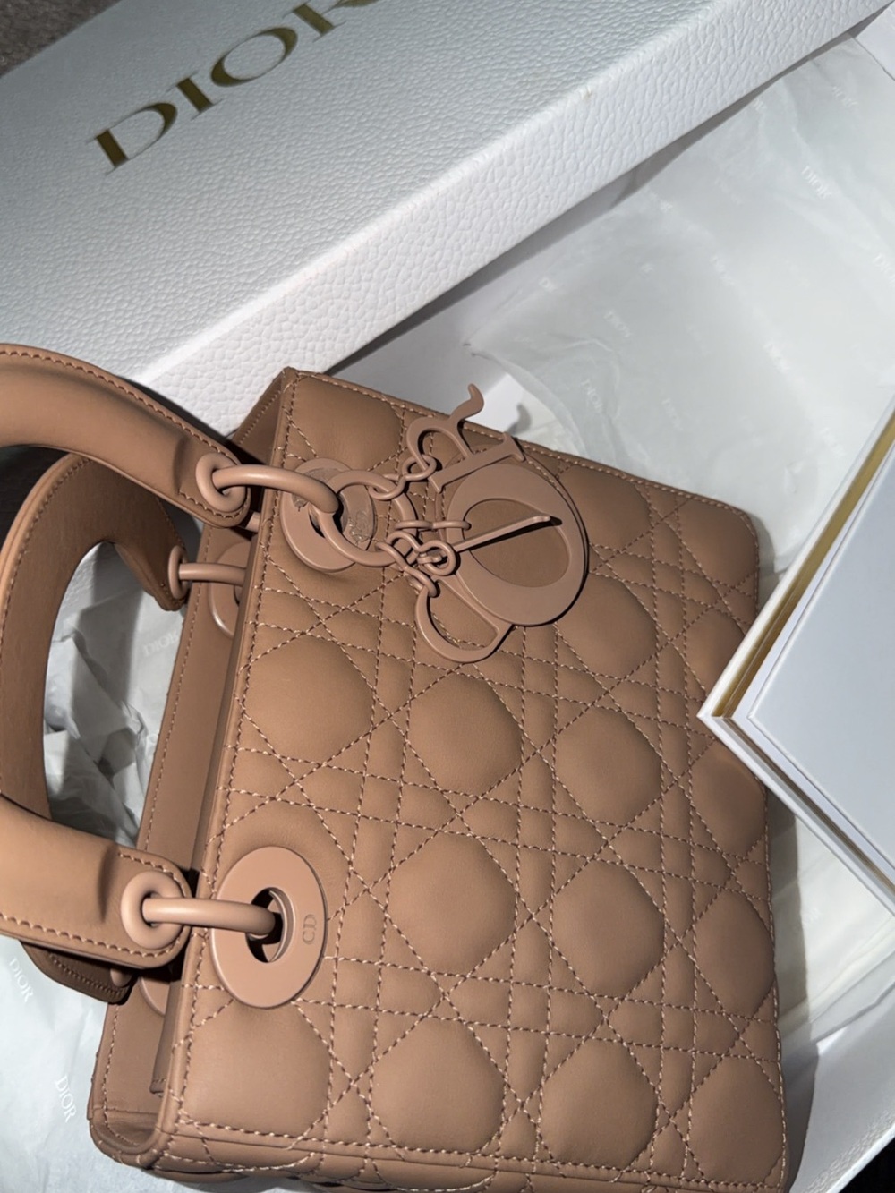 Dior Tan Lady Dior Quilted Leather Satchel - Picture 2 of 7